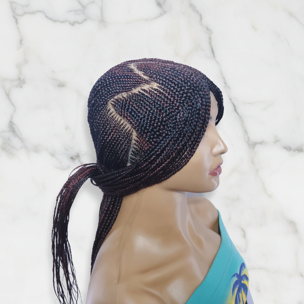 Braided Wig. Front Cornrow Braids, Zig Zag Parting.  Full Lace Cap