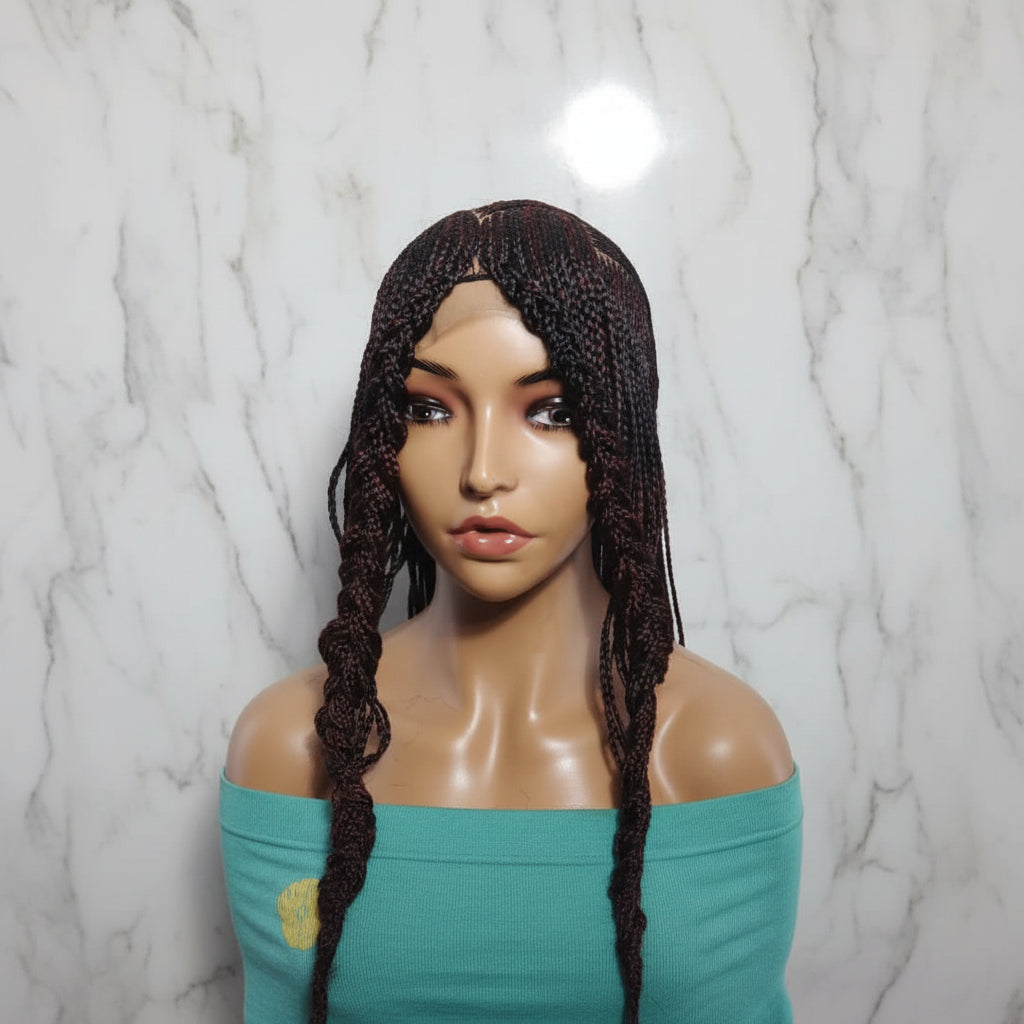Braided Wig. Front Cornrow Braids, Zig Zag Parting.  Full Lace Cap