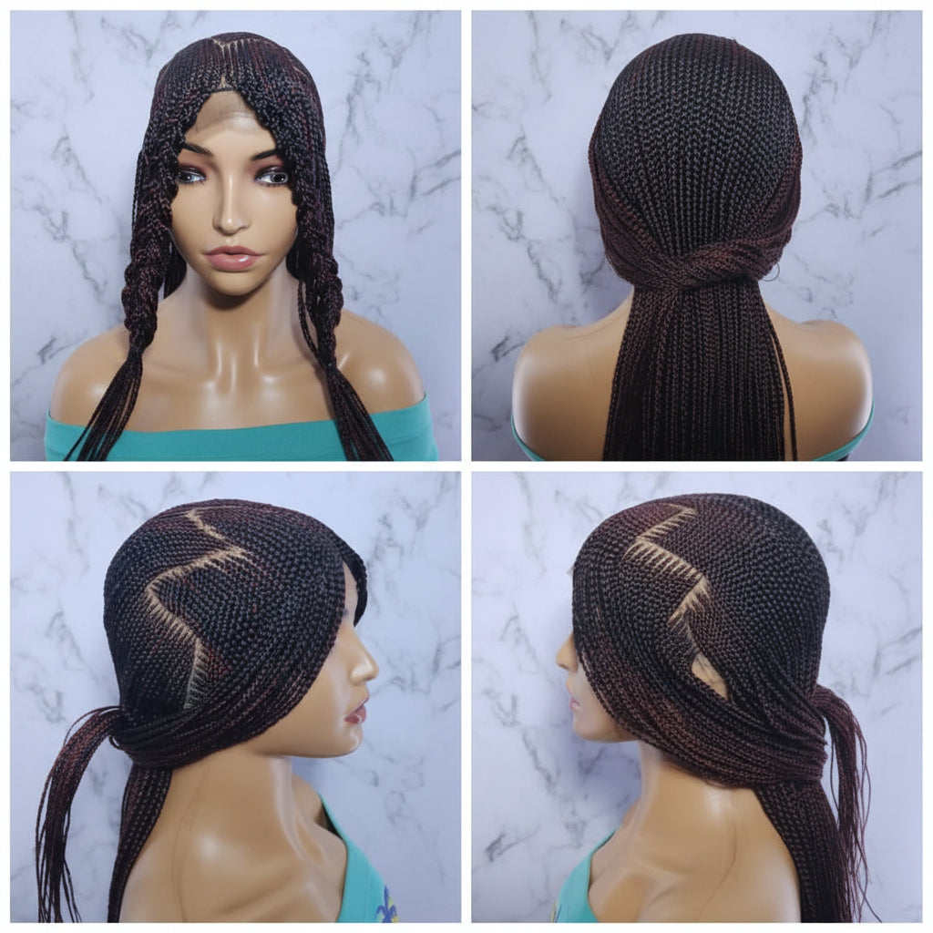 Braided Wig. Front Cornrow Braids, Zig Zag Parting.  Full Lace Cap