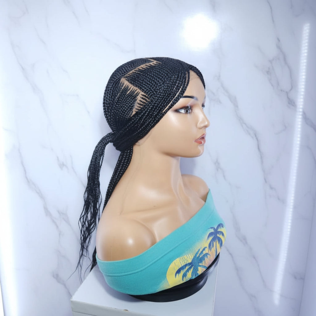 Braided Wig. Front Cornrow Braids, Zig Zag Parting.  Full Lace Cap