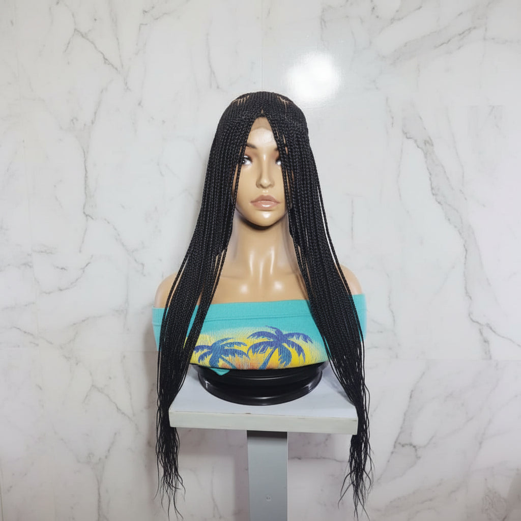 Braided Wig. Front Cornrow Braids, Zig Zag Parting.  Full Lace Cap
