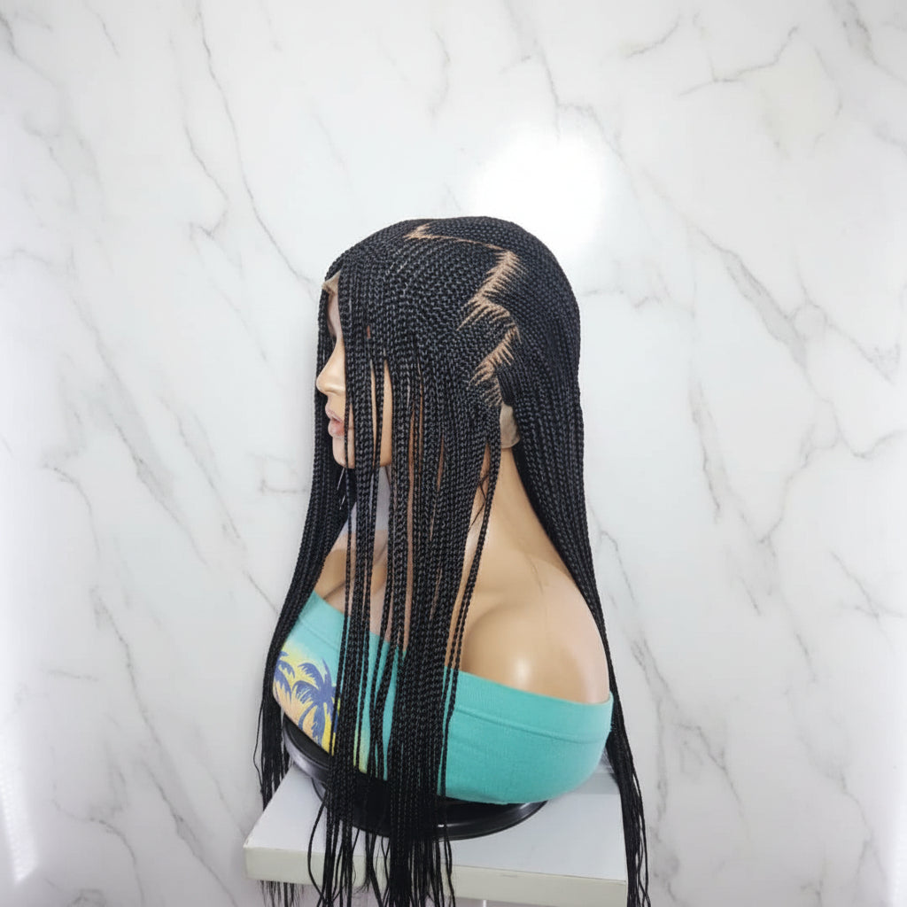 Braided Wig. Front Cornrow Braids, Zig Zag Parting.  Full Lace Cap