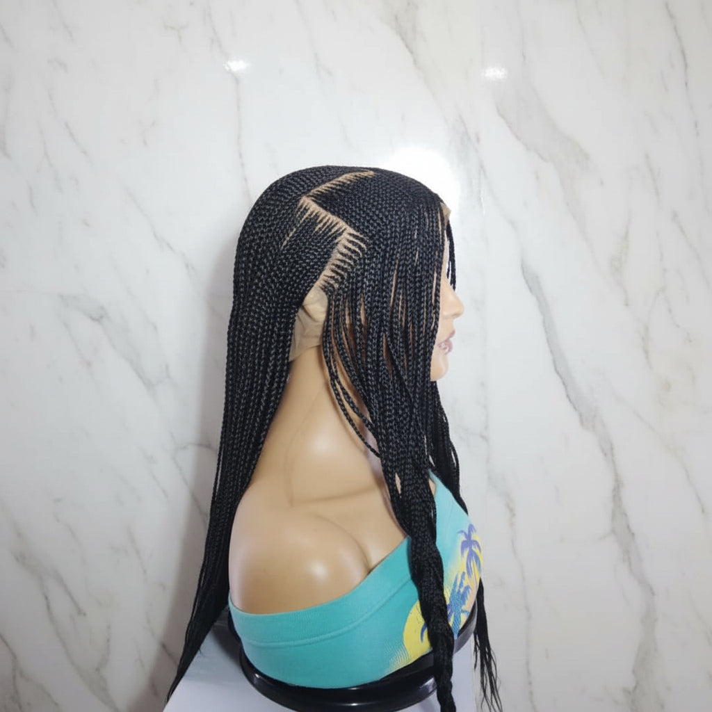 Braided Wig. Front Cornrow Braids, Zig Zag Parting.  Full Lace Cap