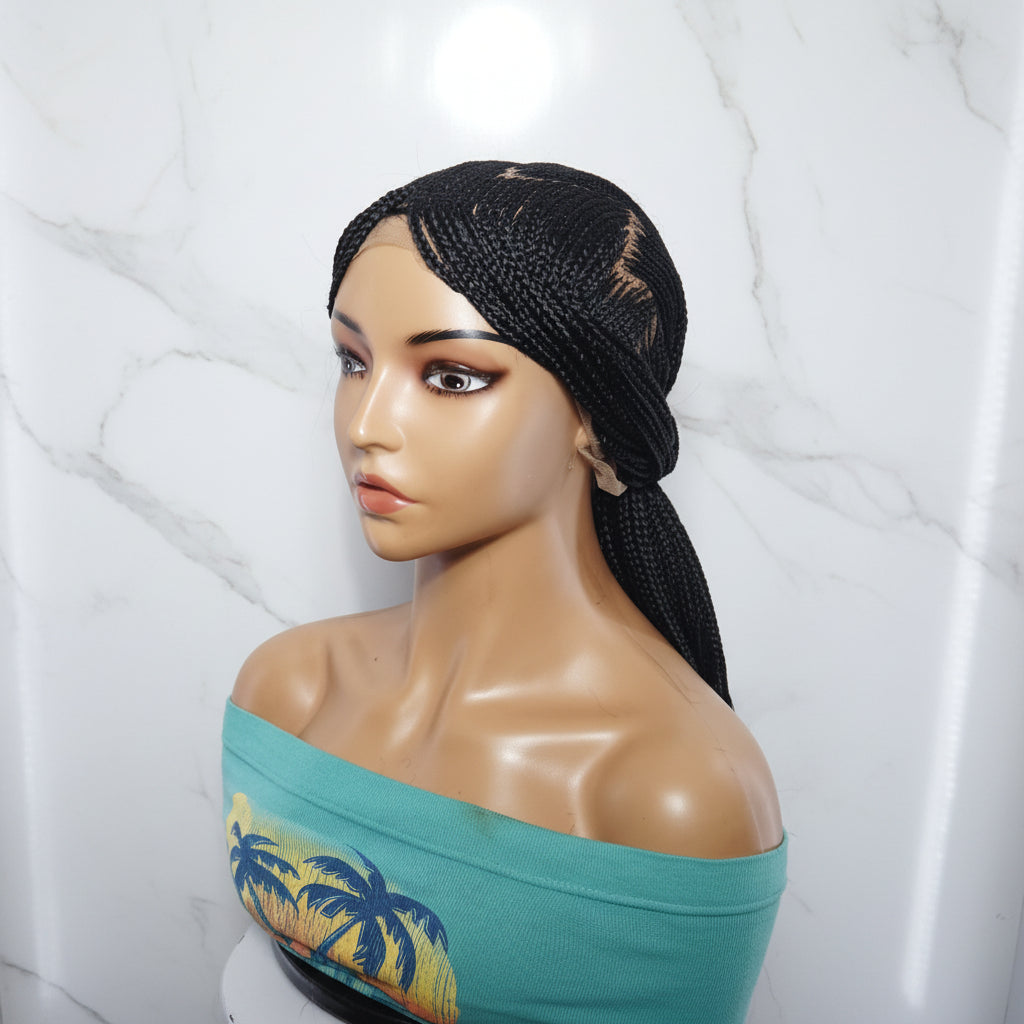 Braided Wig. Front Cornrow Braids, Zig Zag Parting.  Full Lace Cap