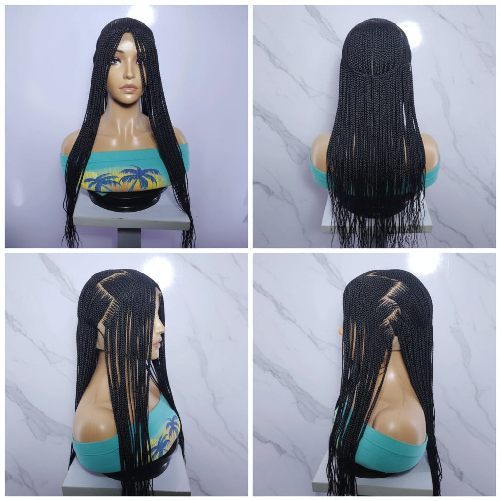 Braided Wig. Front Cornrow Braids, Zig Zag Parting.  Full Lace Cap