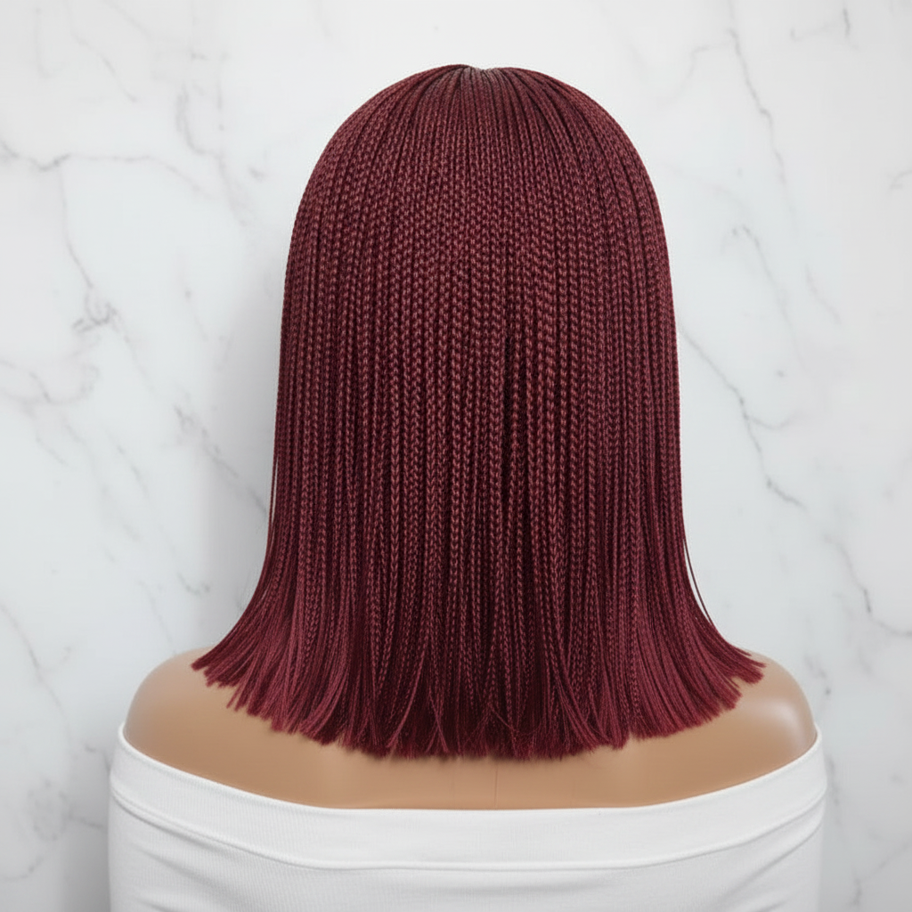 Blunt Bangs Bone Straight Micro Knotless Twist Braids. Braided Wig.