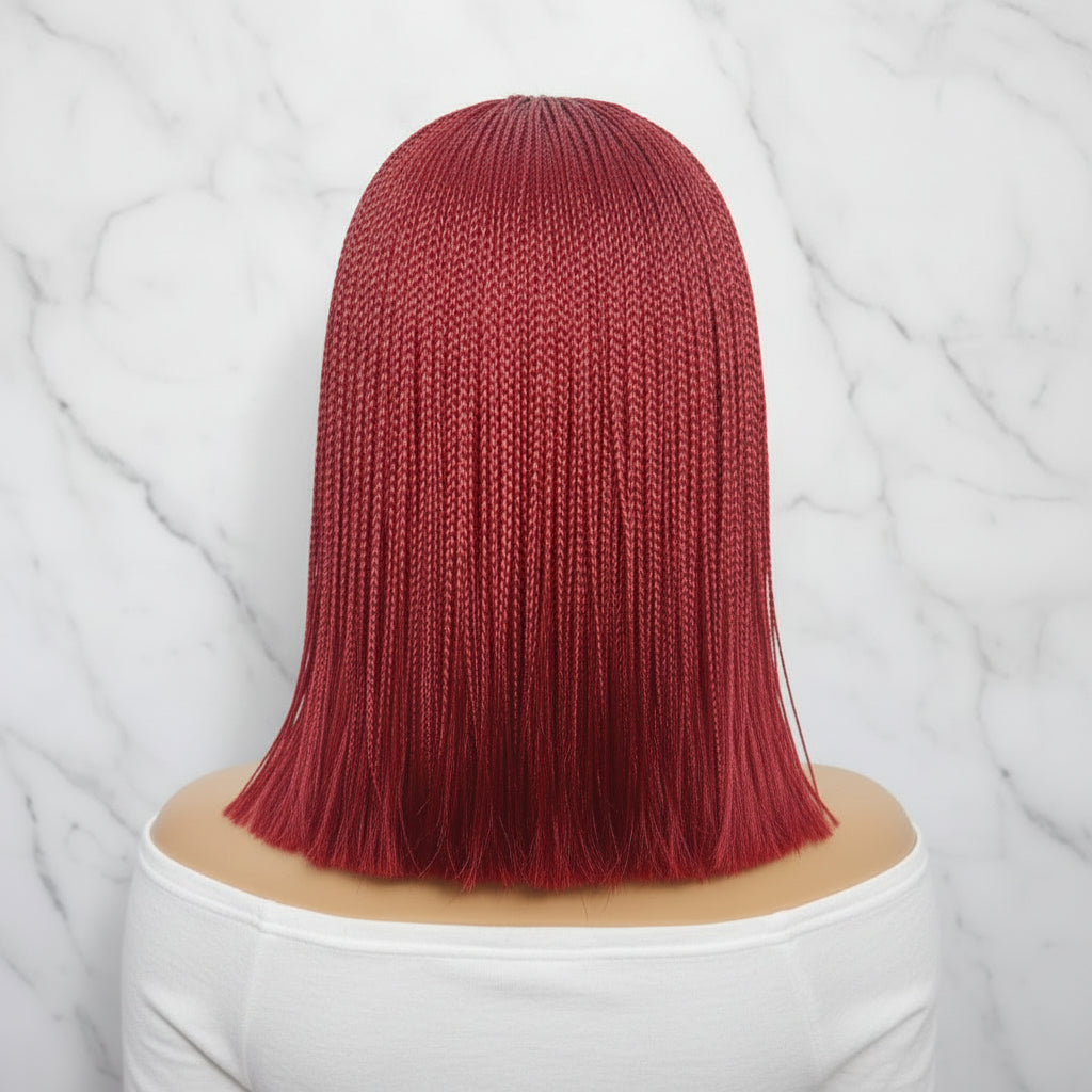 Blunt Bangs Bone Straight Micro Knotless Twist Braids. Braided Wig.