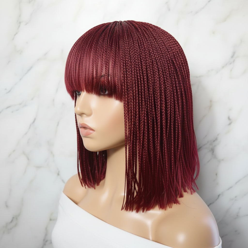 Blunt Bangs Bone Straight Micro Knotless Twist Braids. Braided Wig.