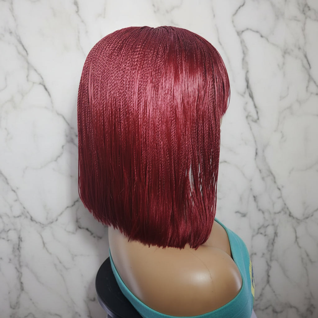 Blunt Bangs Bone Straight Micro Knotless Twist Braids. Braided Wig.