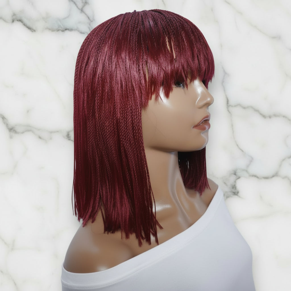 Blunt Bangs Bone Straight Micro Knotless Twist Braids. Braided Wig.