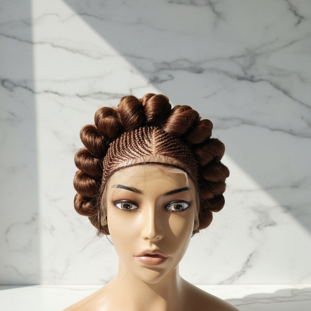 Braided Wig. Jumbo Twist Braids Puff Knots. Full Lace with Baby Hair. Bun Braid