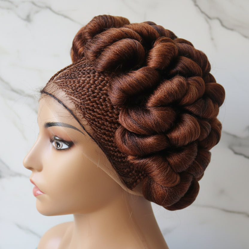 Braided Wig. Jumbo Twist Braids Puff Knots. Full Lace with Baby Hair. Bun Braid