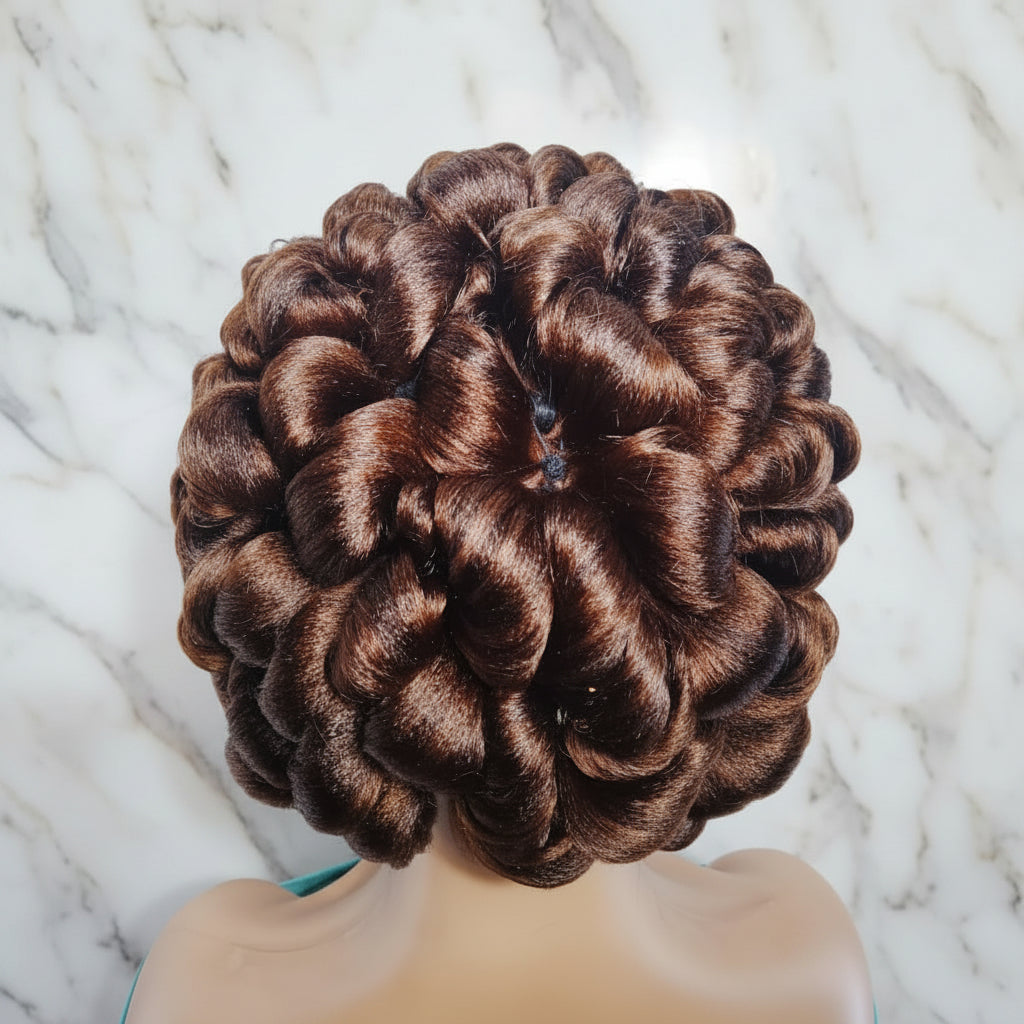 Braided Wig. Jumbo Twist Braids Puff Knots. Full Lace with Baby Hair. Bun Braid