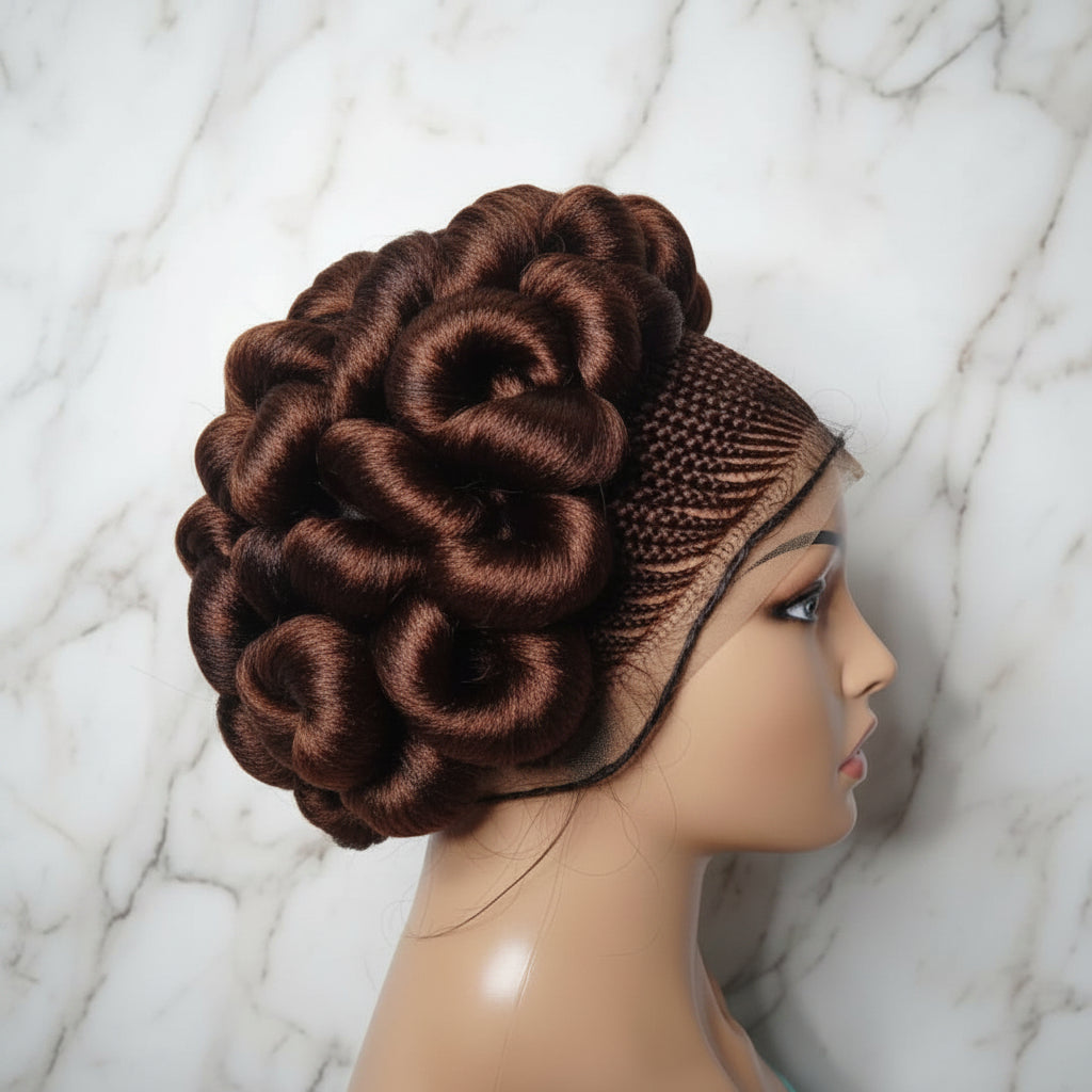 Braided Wig. Jumbo Twist Braids Puff Knots. Full Lace with Baby Hair. Bun Braid