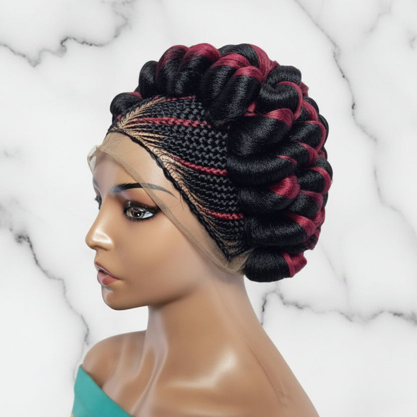 Braided Wig. Jumbo Twist Braids Puff Knots. Full Lace with Baby Hair. Bun Braid