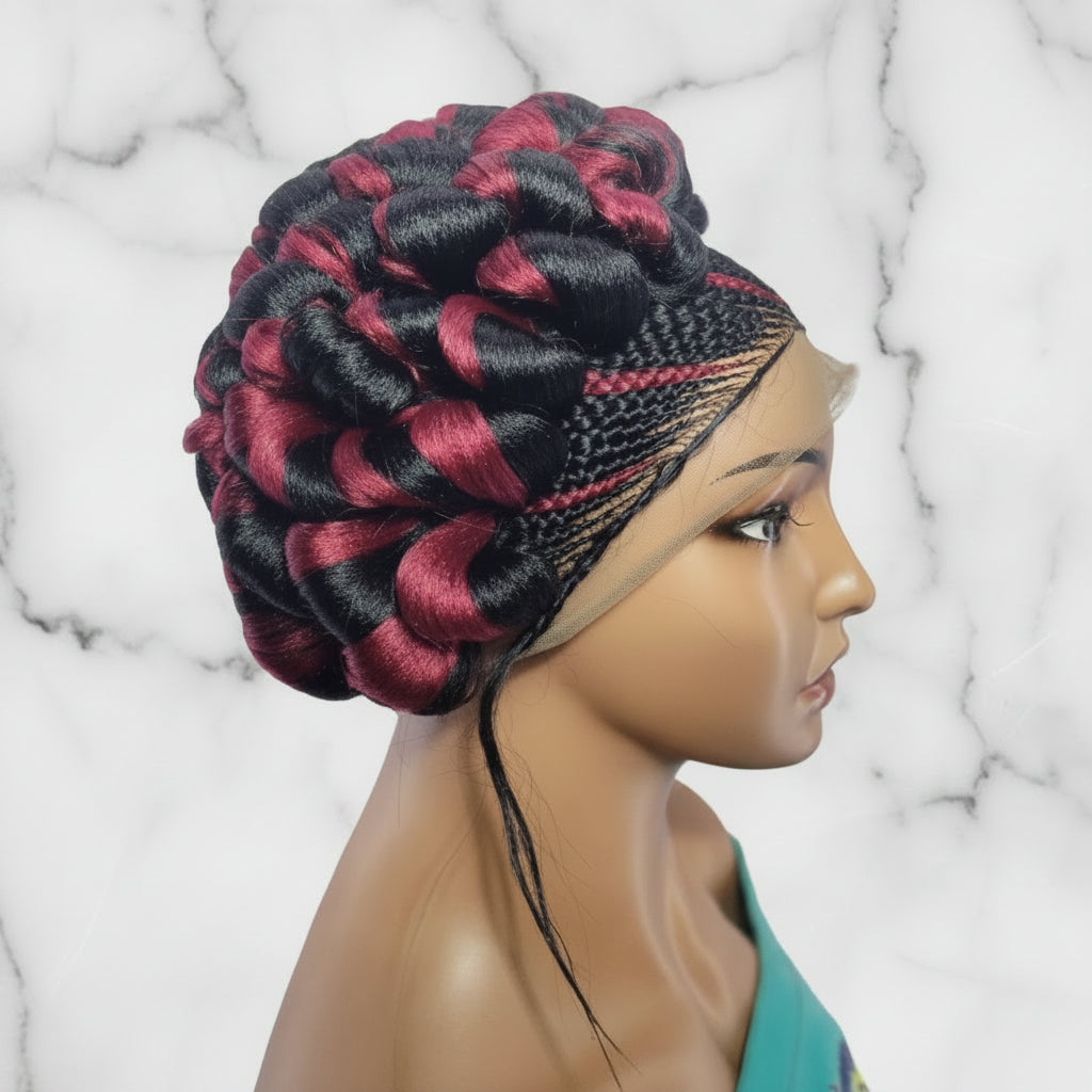 Braided Wig. Jumbo Twist Braids Puff Knots. Full Lace with Baby Hair. Bun Braid