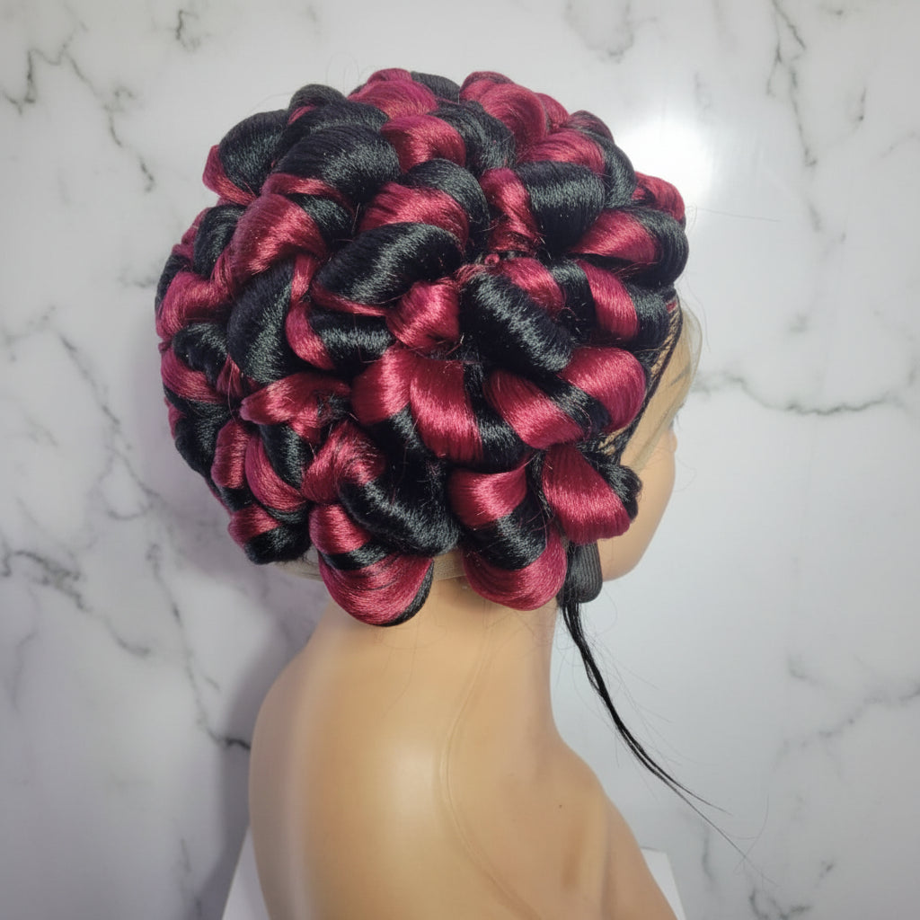 Braided Wig. Jumbo Twist Braids Puff Knots. Full Lace with Baby Hair. Bun Braid