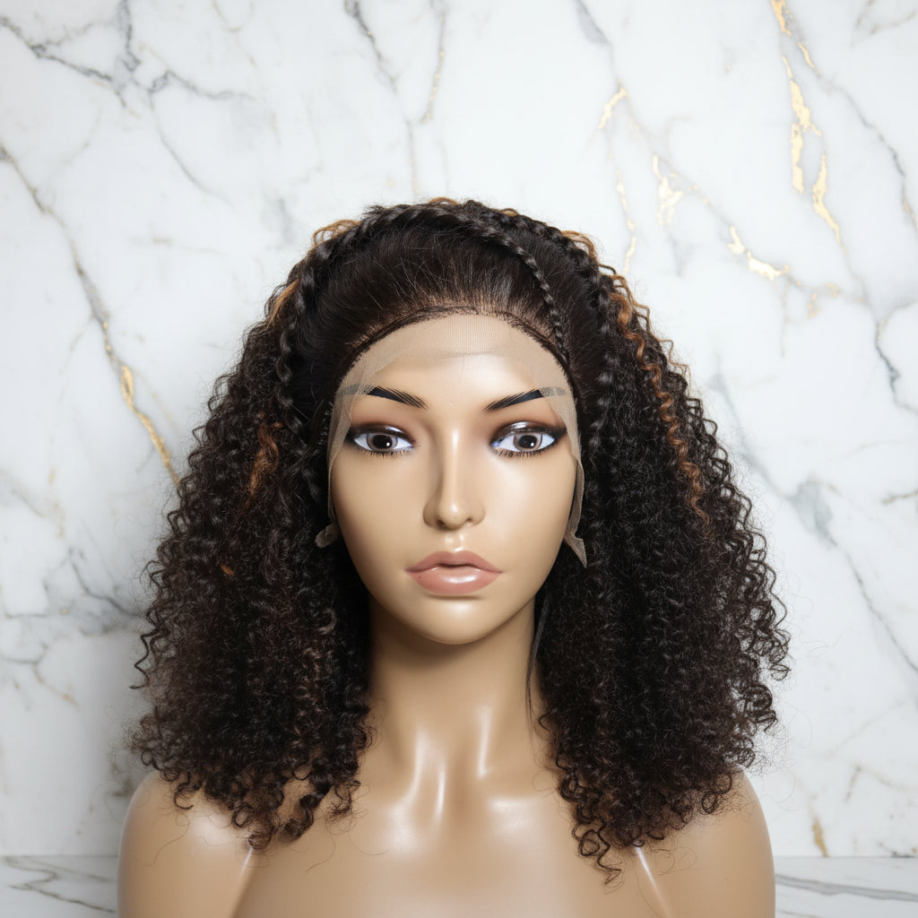 Braided Wig: Two Braids Transitioning to Spring Curls, Full Lace. Double Cornrow braids