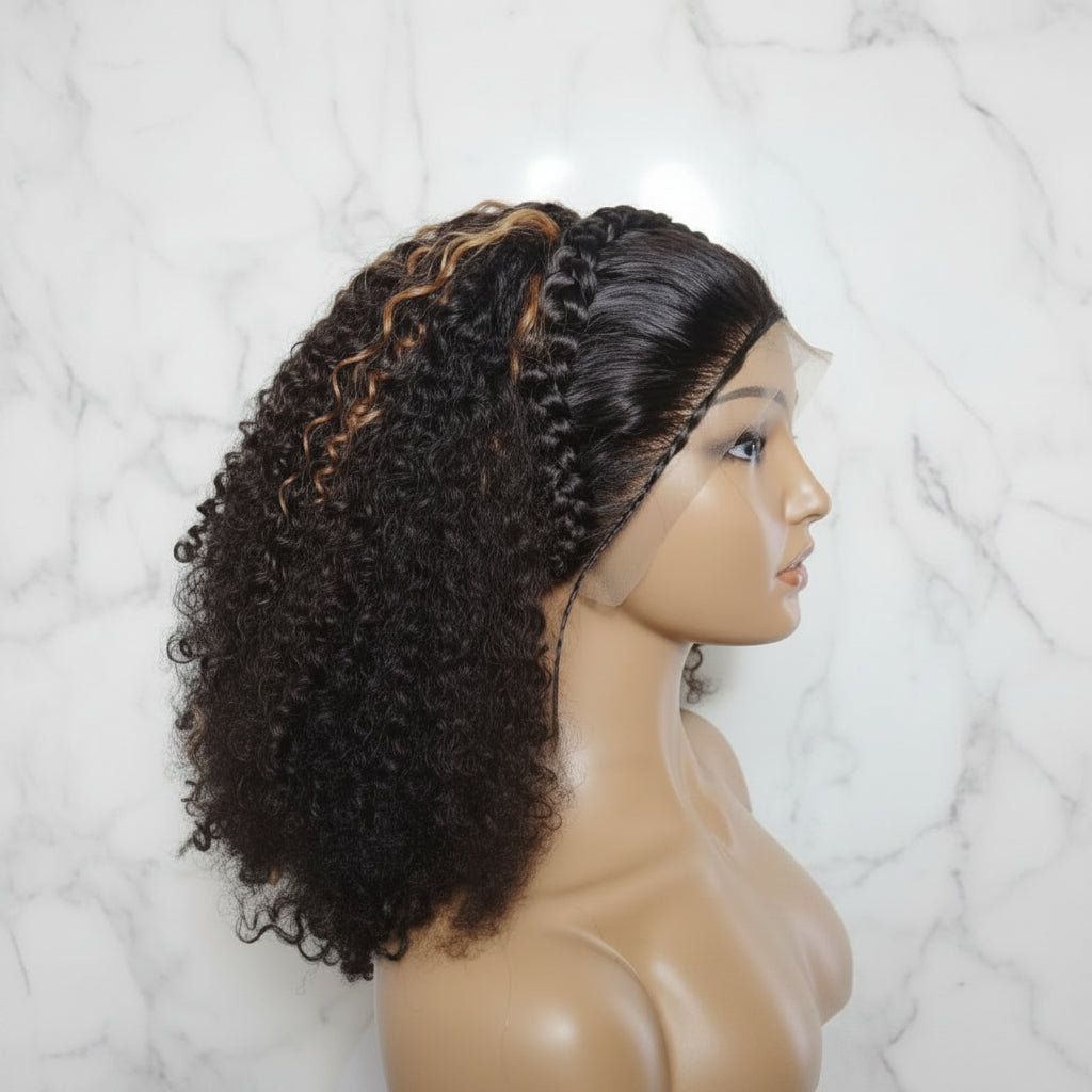 Braided Wig: Two Braids Transitioning to Spring Curls, Full Lace. Double Cornrow braids