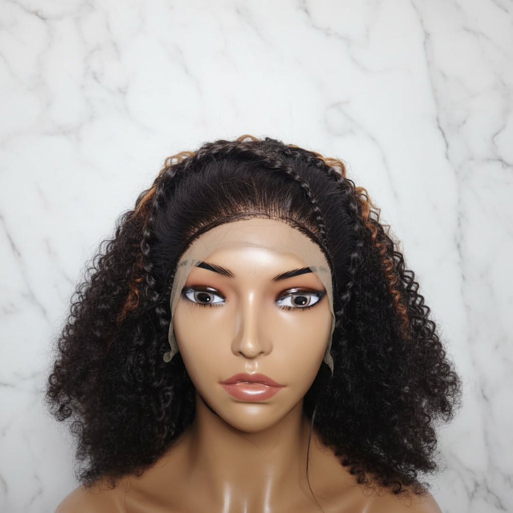 Braided Wig: Two Braids Transitioning to Spring Curls, Full Lace. Double Cornrow braids