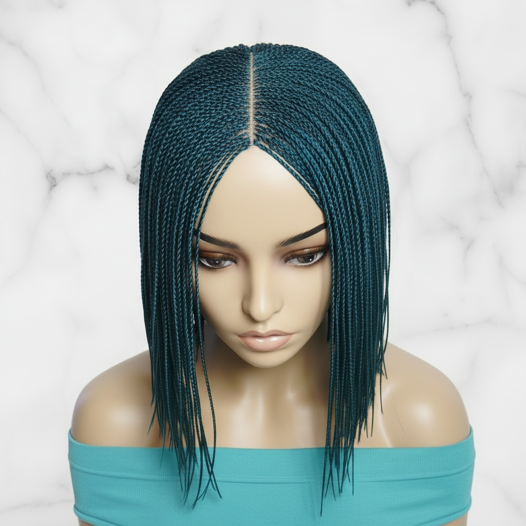 Blunt Bangs Bone Straight Micro Knotless Twist Braids. Braided Wig.