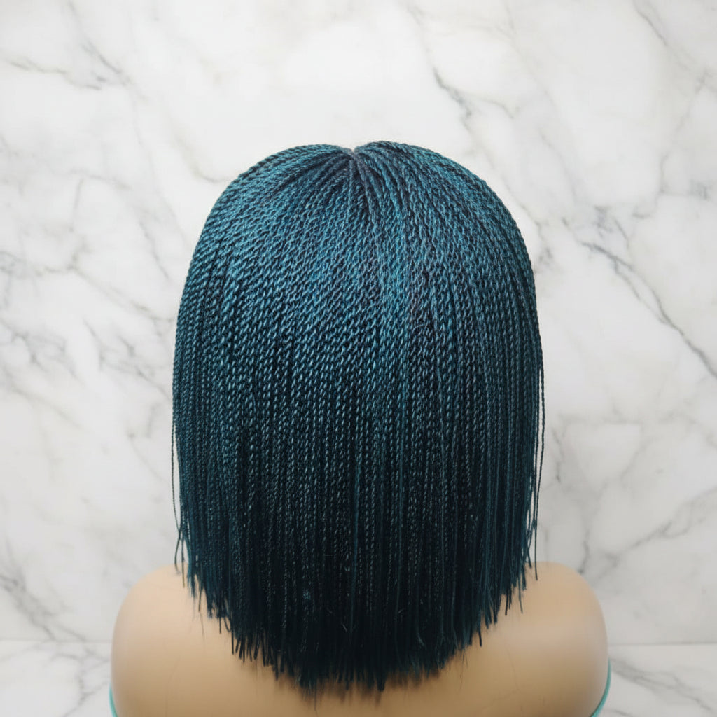 Blunt Bangs Bone Straight Micro Knotless Twist Braids. Braided Wig.