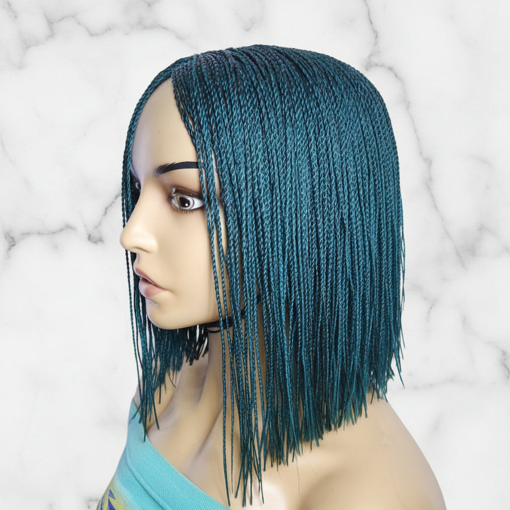 Blunt Bangs Bone Straight Micro Knotless Twist Braids. Braided Wig.