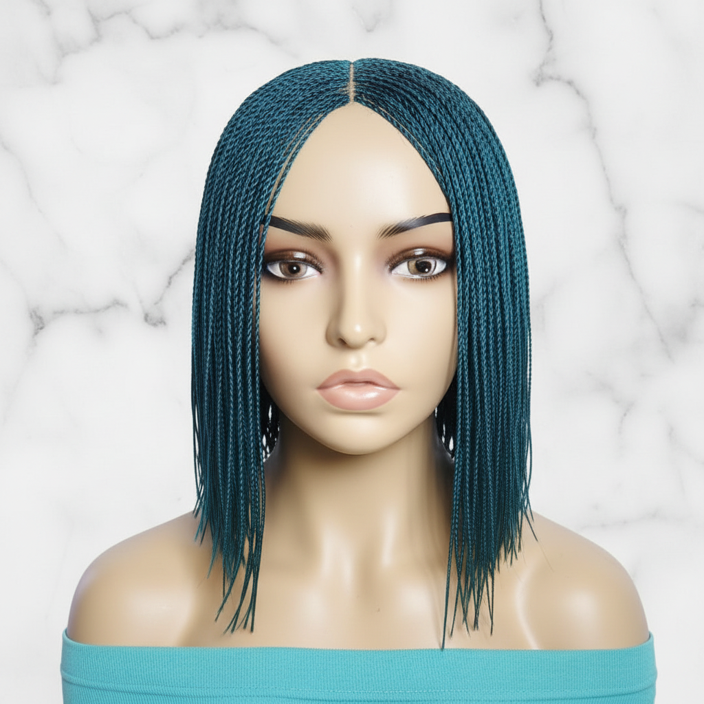Blunt Bangs Bone Straight Micro Knotless Twist Braids. Braided Wig.