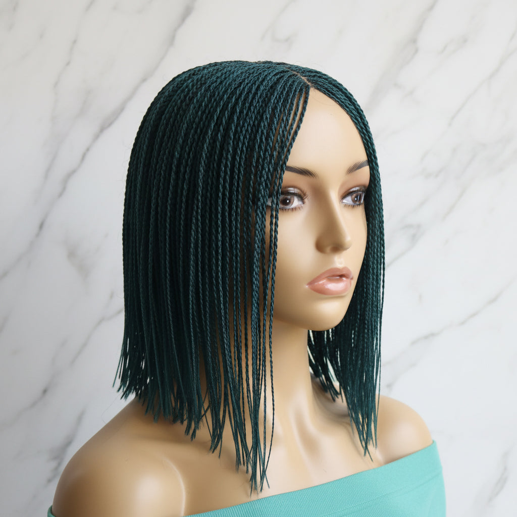 Blunt Bangs Bone Straight Micro Knotless Twist Braids. Braided Wig.