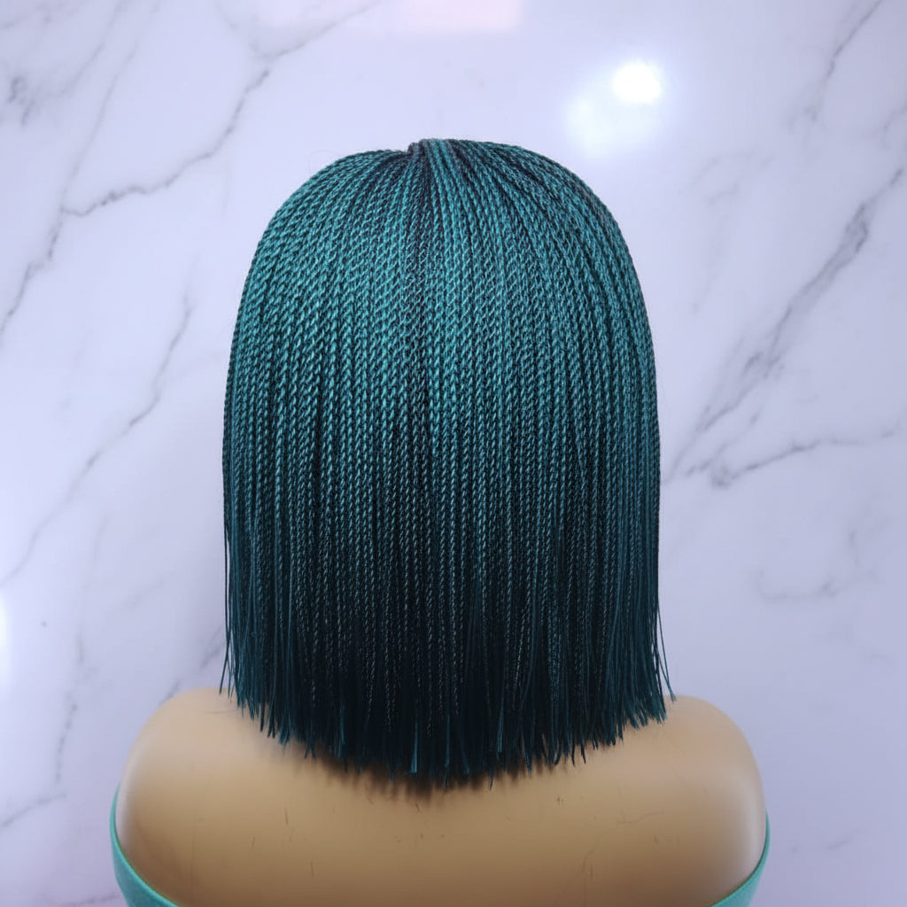 Blunt Bangs Bone Straight Micro Knotless Twist Braids. Braided Wig.