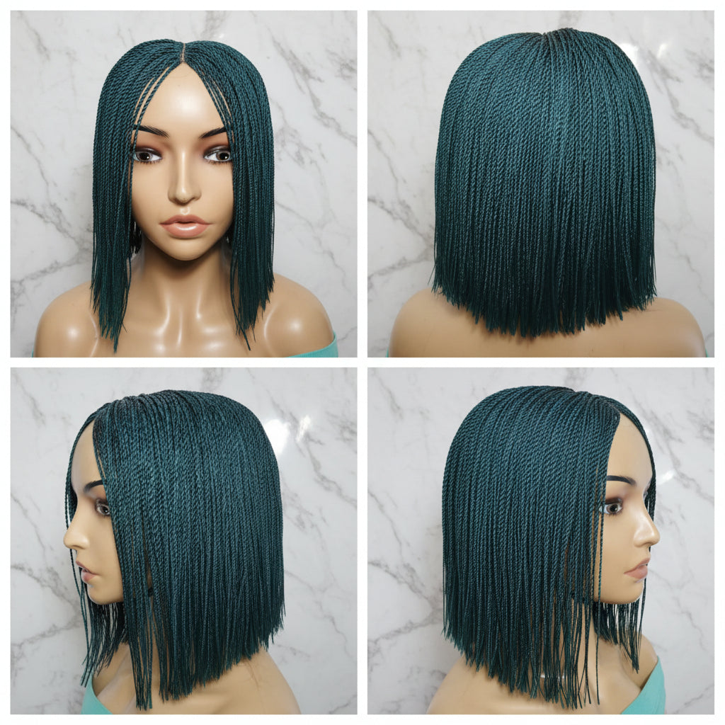 Blunt Bangs Bone Straight Micro Knotless Twist Braids. Braided Wig.