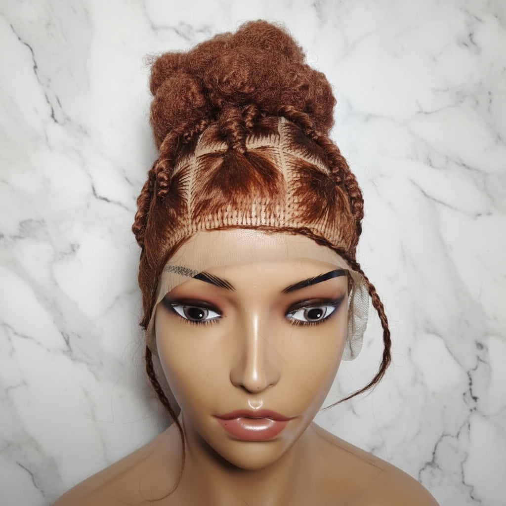 Natural Hair Updo Bun Braided Wig. Full lace with Baby Hair
