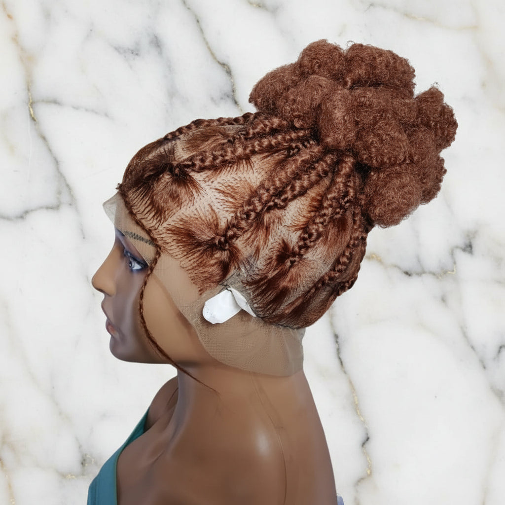 Natural Hair Updo Bun Braided Wig. Full lace with Baby Hair