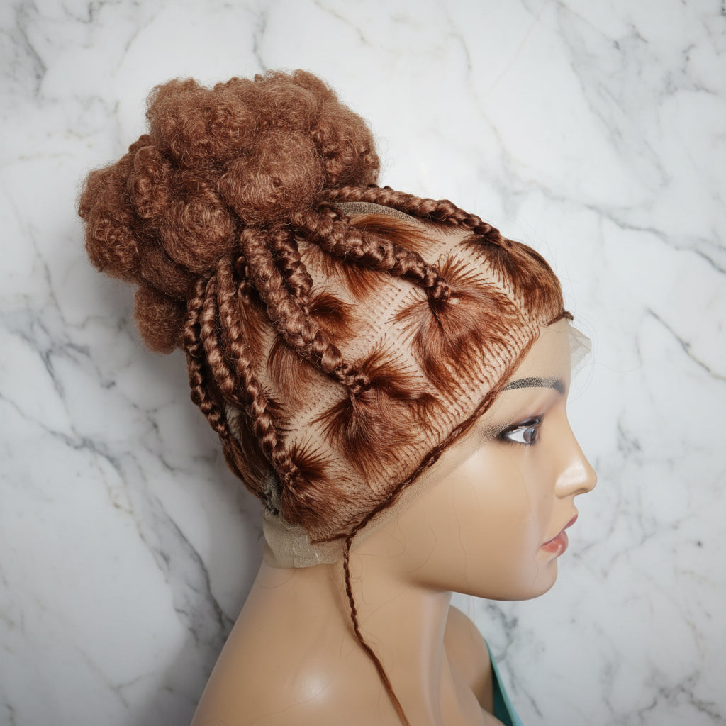 Natural Hair Updo Bun Braided Wig. Full lace with Baby Hair