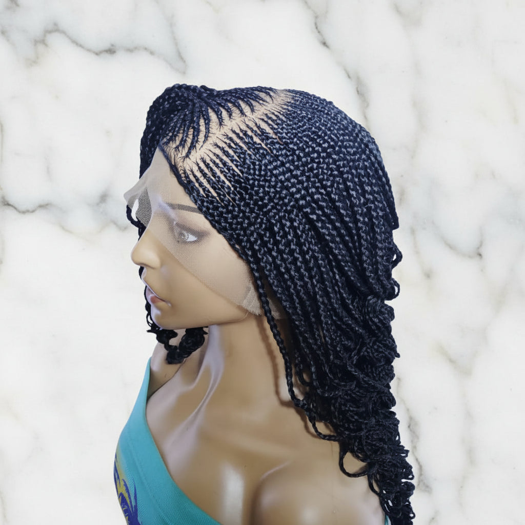 Braided Wig. Cornrow Braids with Curly Back. Full Lace Baby Hair.