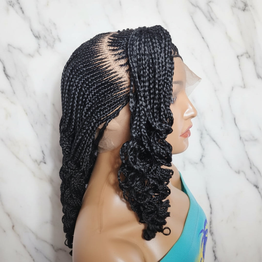 Braided Wig. Cornrow Braids with Curly Back. Full Lace Baby Hair.