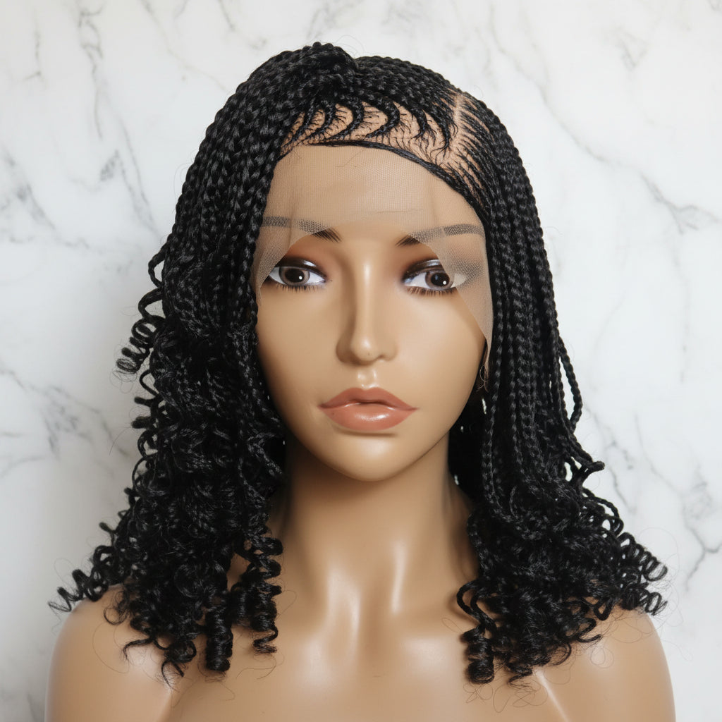 Braided Wig. Cornrow Braids with Curly Back. Full Lace Baby Hair.