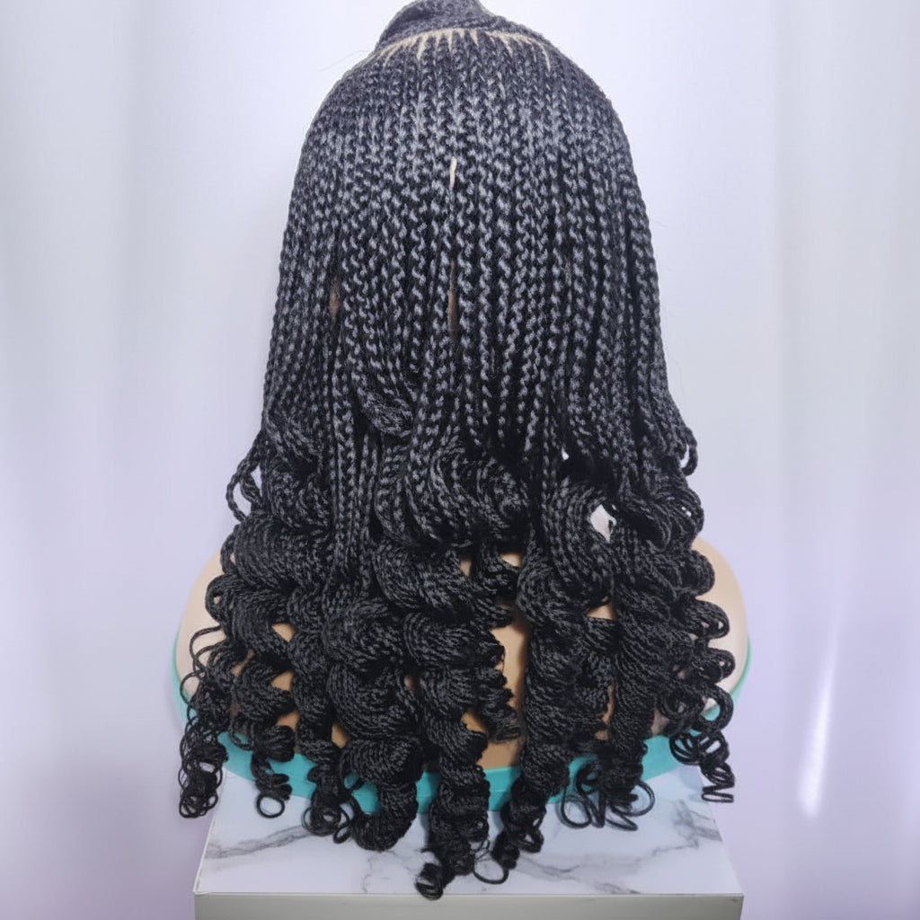 Braided Wig. Cornrow Braids with Curly Back. Full Lace Baby Hair.