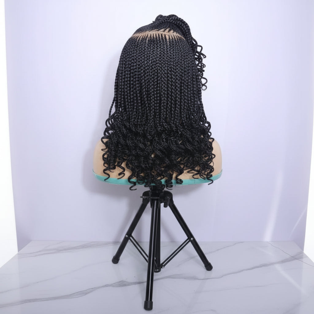 Braided Wig. Cornrow Braids with Curly Back. Full Lace Baby Hair.