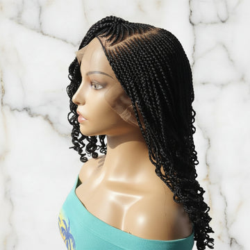 Braided Wig. Cornrow Braids with Curly Back. Full Lace Baby Hair.