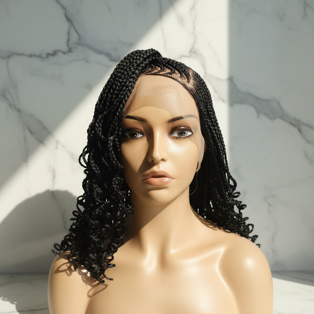Braided Wig. Cornrow Braids with Curly Back. Full Lace Baby Hair.