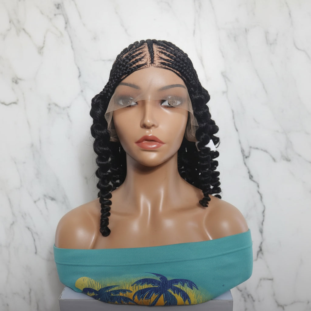 Braided Wig. Cornrow Braids with Curly Back. Full Lace Baby Hair.