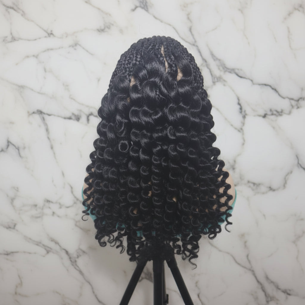 Braided Wig. Cornrow Braids with Curly Back. Full Lace Baby Hair.