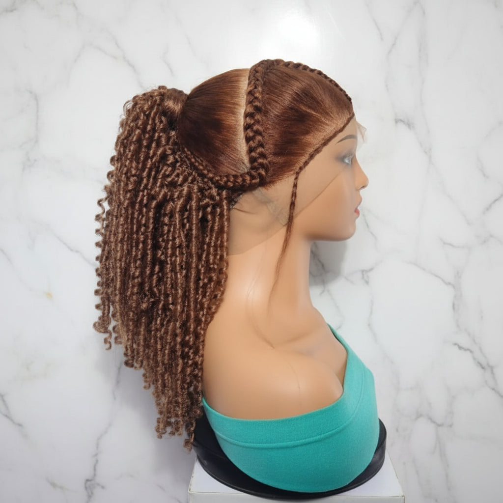 Braided Wig: Two Braids Transitioning to Spring Curls, Full Lace Cap