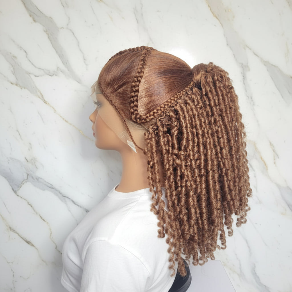 Braided Wig: Two Braids Transitioning to Spring Curls, Full Lace Cap