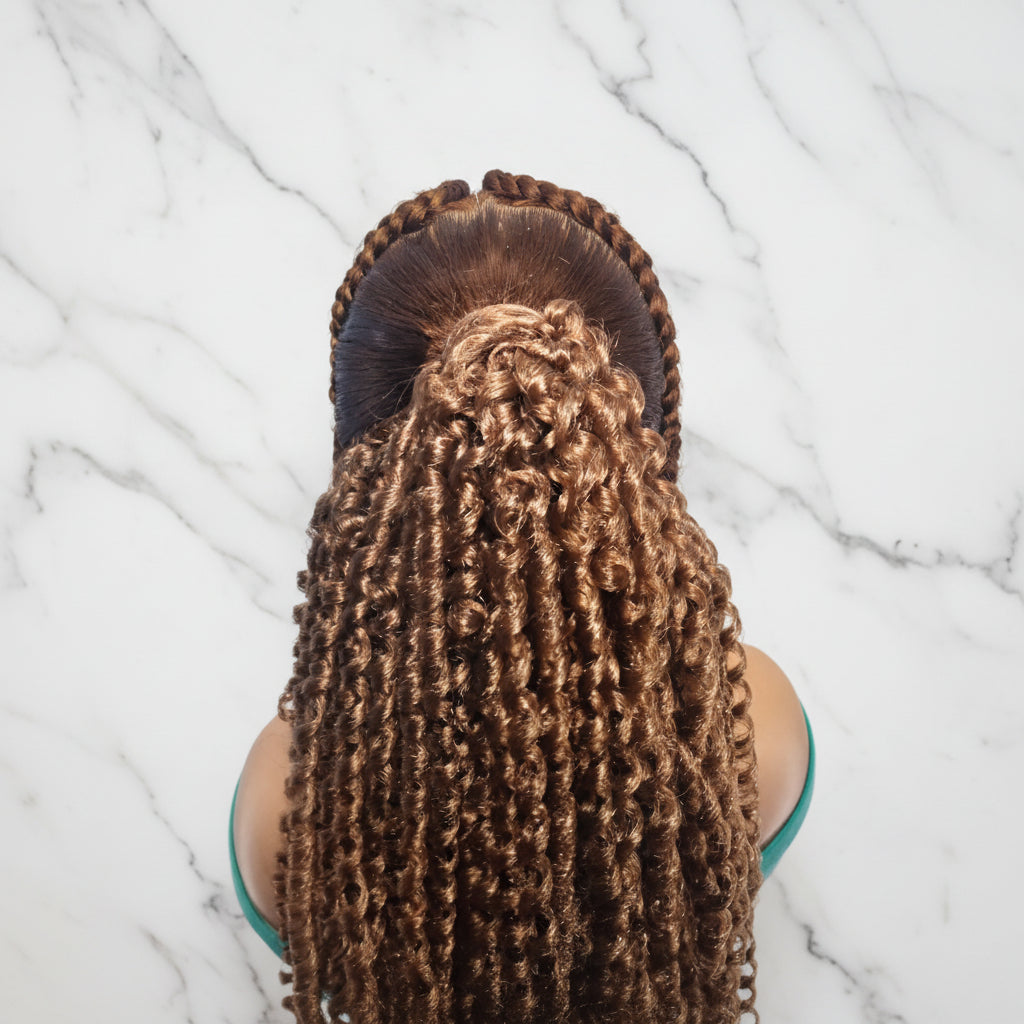 Braided Wig: Two Braids Transitioning to Spring Curls, Full Lace Cap