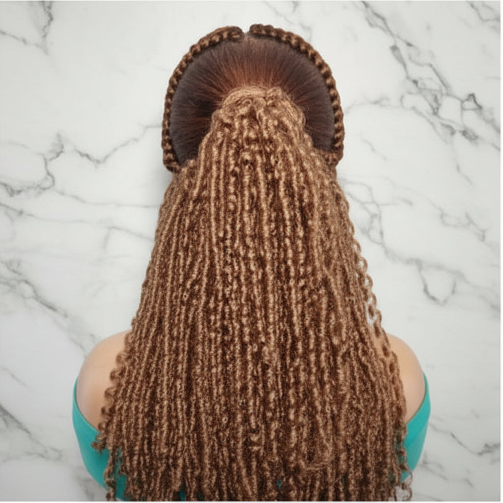 Braided Wig: Two Braids Transitioning to Spring Curls, Full Lace Cap