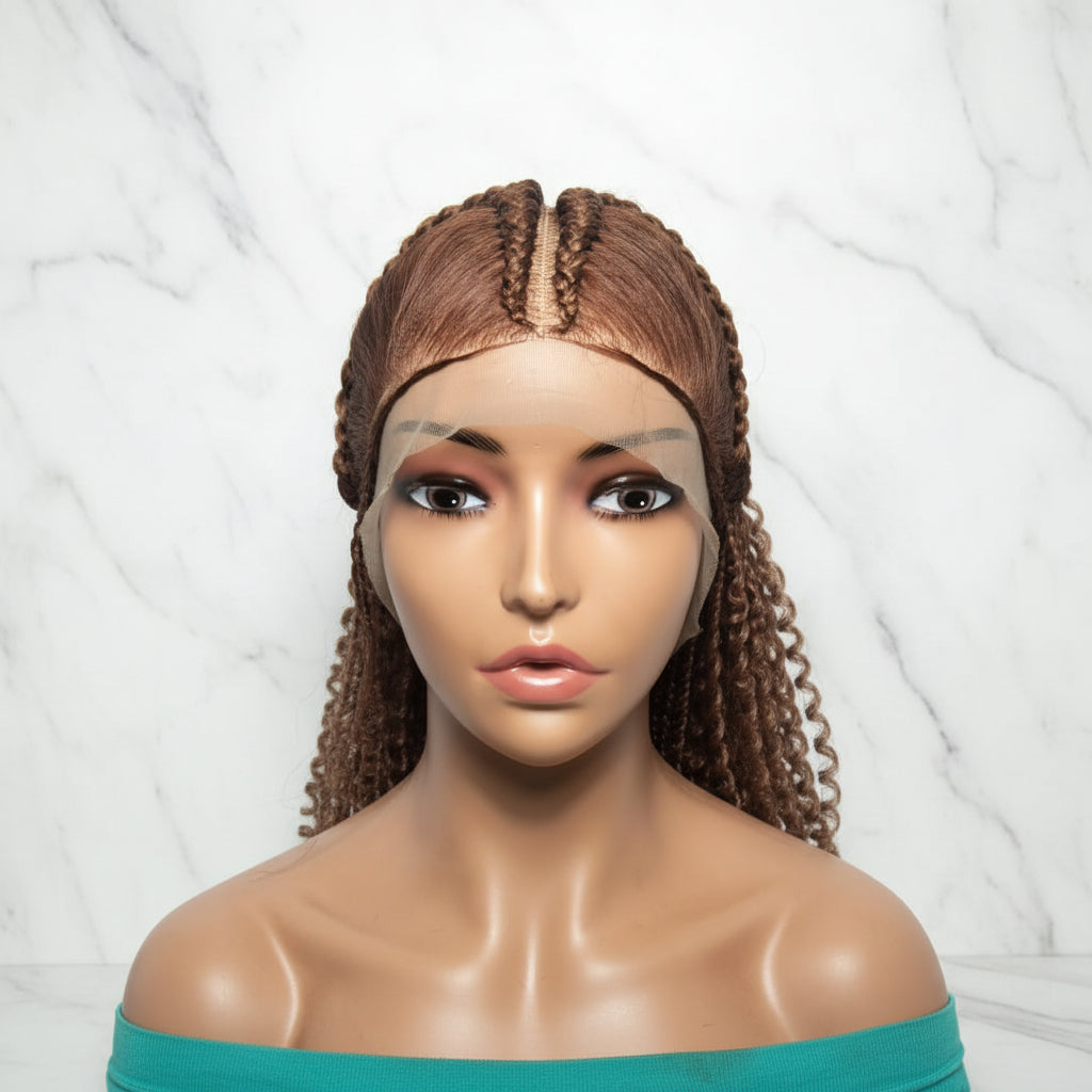 Braided Wig: Two Braids Transitioning to Spring Curls, Full Lace Cap