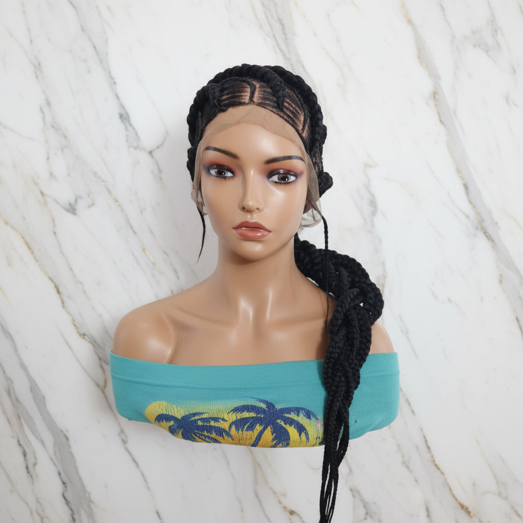Braided Wig. Cornrow with Jumbo Puff Knots. Full Lace with Baby Hair