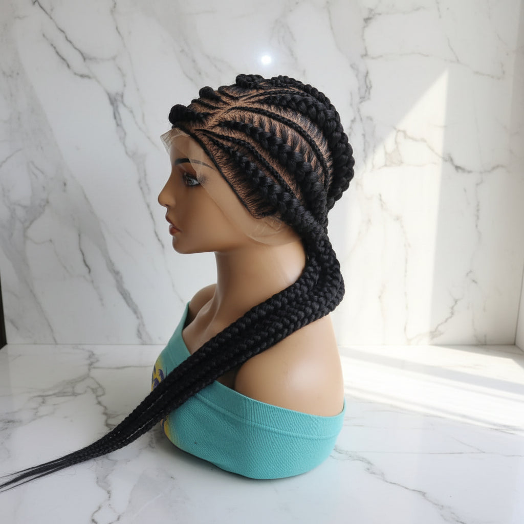 Braided Wig. Cornrow with Jumbo Puff Knots. Full Lace with Baby Hair